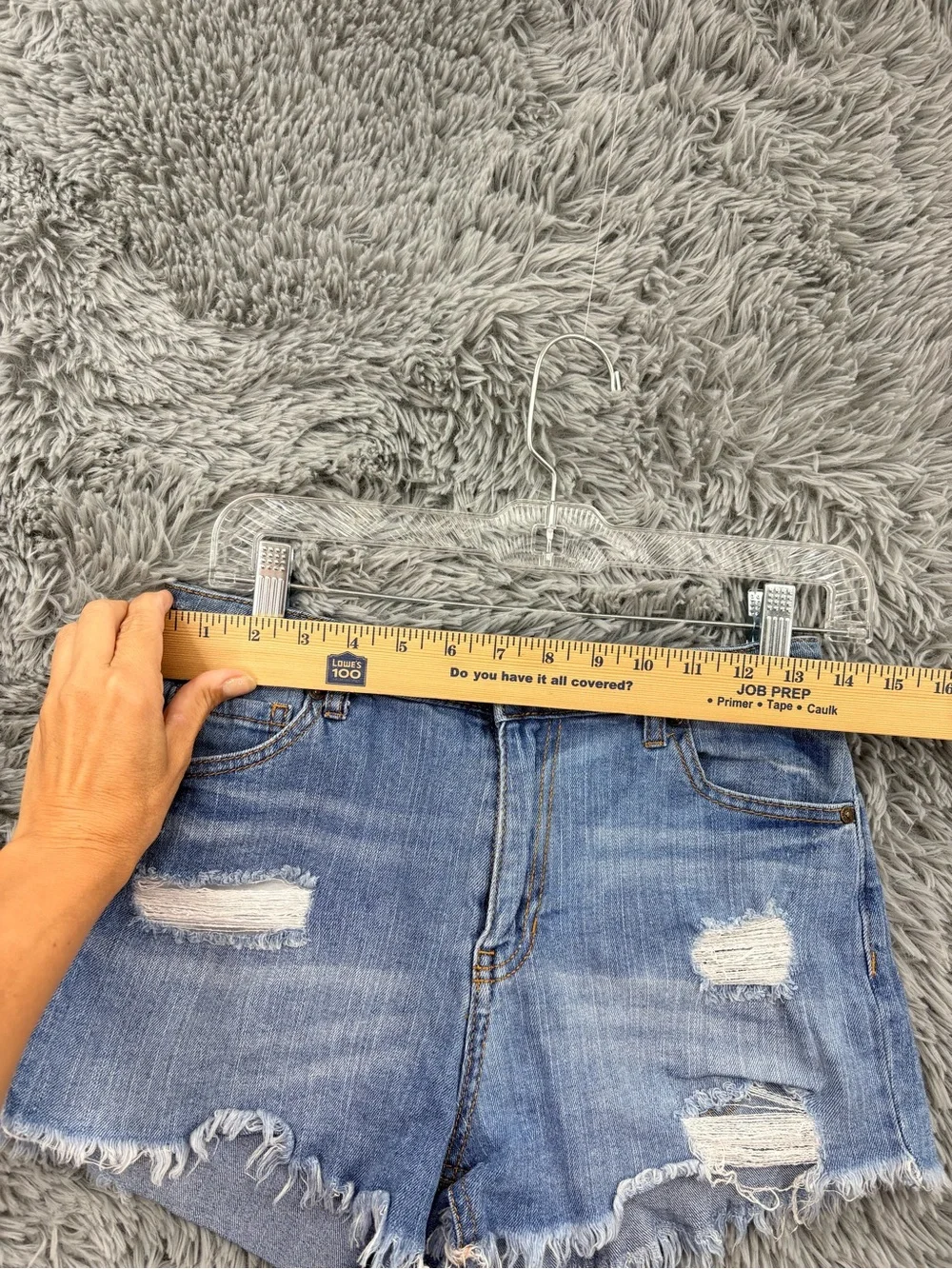 Almost Famous Denim Shorts Womens 10 High Rise Distressed Raw Hem Blue